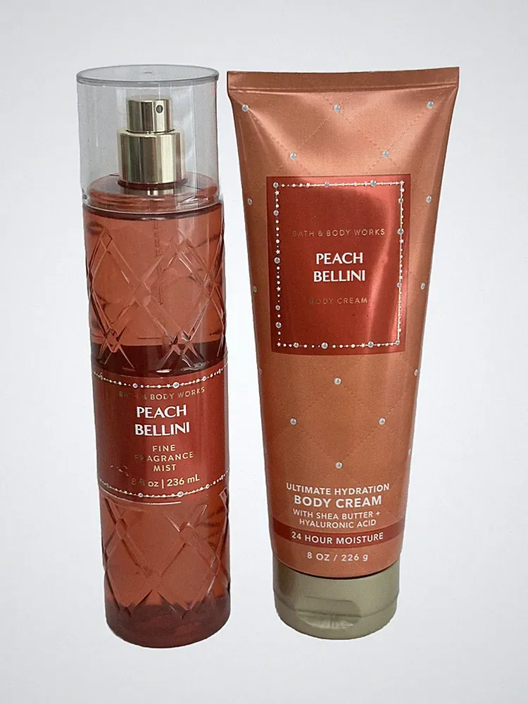 BATH & BODY WORKS Fragrance Mist Cream Peach Bellini 2 Piece Gift Set