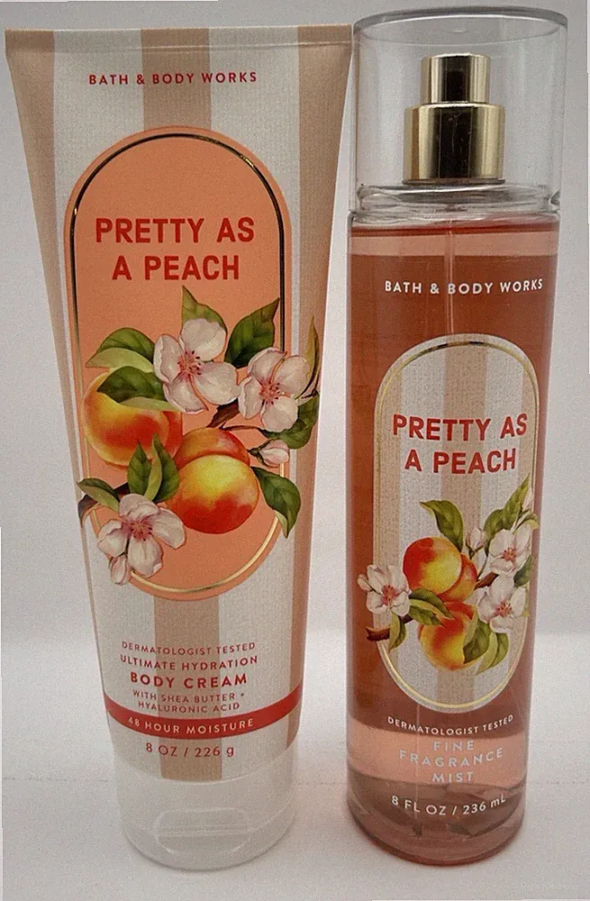 Bath & Body Works Pretty As A Peach Gift Set Full Size Body Cream Fragrance Mist