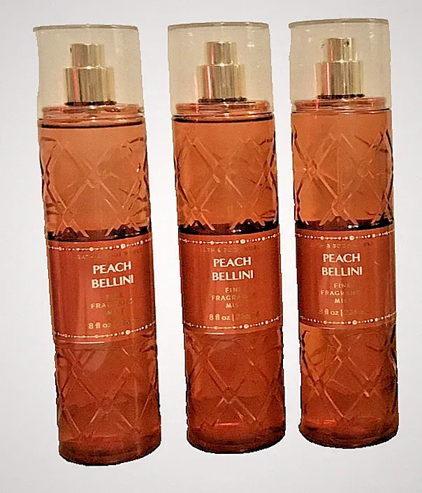 PEACH BELLINI FRAGRANCE MIST BODY SPRAY 8 OZ NEW BATH & BODY WORKS FACETED X 3